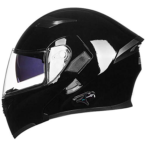 ILM Bluetooth Motorcycle Helmet Modular Flip up Full Face Dual Visor Mp3 Intercom FM Radio DOT Approved Model 902BT(Matte Black, Large)