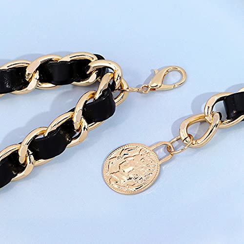 Cinturón de cadena de cuero para mujer con capas de metal