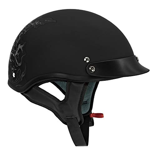 VCAN Cruiser Solid Flat Black Half Face Motorcycle Helmet (Flag, Large)
