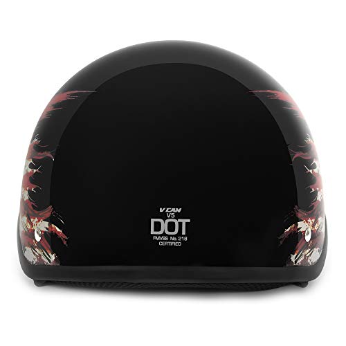 VCAN Cruiser Solid Flat Black Half Face Motorcycle Helmet (Flag, Large)