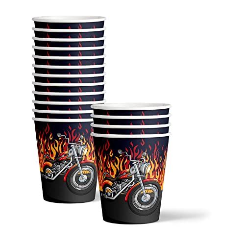 Juego de suministros para fiesta de cumpleaños de motociclista para motocicleta, platos, servilletas, vasos, vajilla para 16