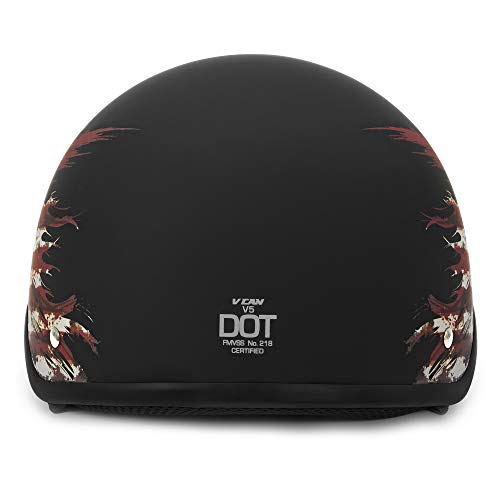 VCAN Cruiser Solid Flat Black Half Face Motorcycle Helmet (Flag, Large)