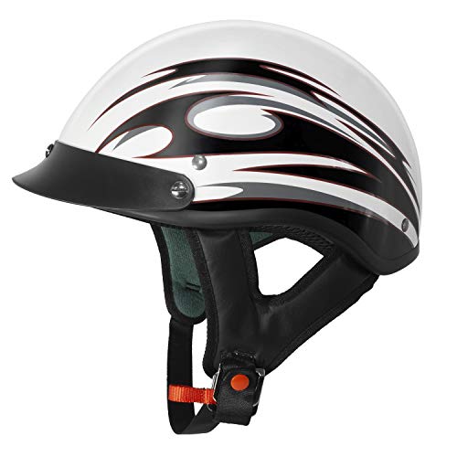 VCAN Cruiser Solid Flat Black Half Face Motorcycle Helmet (Flag, Large)