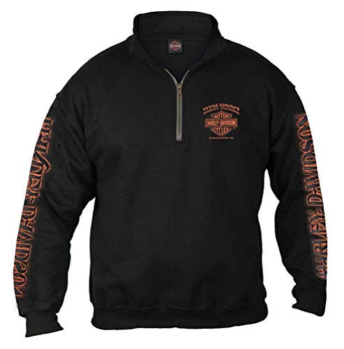 Harley-Davidson Men's Eagle Piston 1/4 Zip Cadet Pullover Sweatshirt, Black (XL)