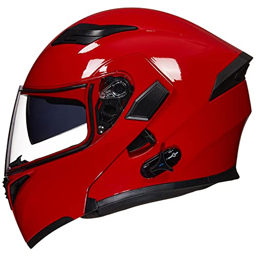 ILM Bluetooth Motorcycle Helmet Modular Flip up Full Face Dual Visor Mp3 Intercom FM Radio DOT Approved Model 902BT(Matte Black, Large)