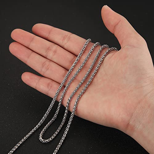 Collares de cadena plateada de acero inoxidable con diseño de espiga de 3.0 milímetros para hombres y mujeres de 16 -30 pulgadas