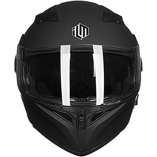 ILM Bluetooth Motorcycle Helmet Modular Flip up Full Face Dual Visor Mp3 Intercom FM Radio DOT Approved Model 902BT(Matte Black, Large)