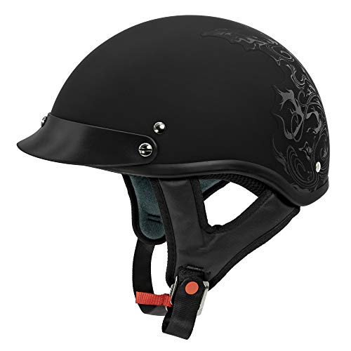 VCAN Cruiser Solid Flat Black Half Face Motorcycle Helmet (Flag, Large)