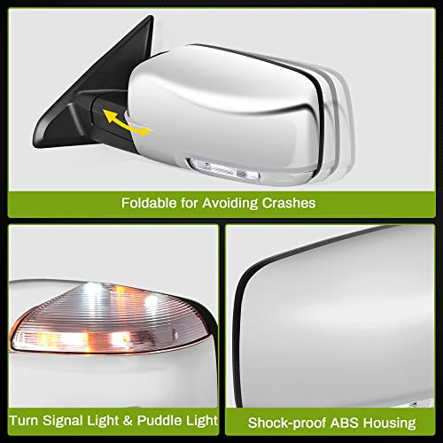 Espejo para Dodge Ram 2009-2018 de tamaño completo derecho e izquierdo, calefacción, con señal y luz de charco, espejo de ala plegable
