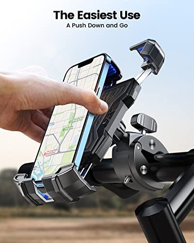 Soporte de teléfono para motocicleta, [Anti-vibración de viento de 150 mph] [Apto para teléfonos grandes de 7.2 pulgadas]  [5s Easy Install] Soporte de teléfono para manillar, compatible con iPhone, todos los teléfonos celulares