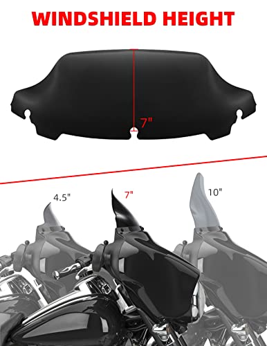 Amazicha 7" Smoke Wave Windshield Windscreen Compatible for 2014-2023 Harley Davidson Touring Street Glide/Electra Glide/Ultra Limited/Tri Glide FLHT FLHX FLHXS FLHTK (Tint)