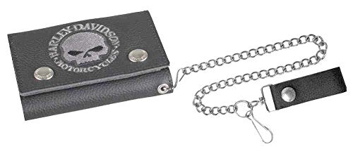 Harley-Davidson Cartera para hombre, diseño de calavera bordada