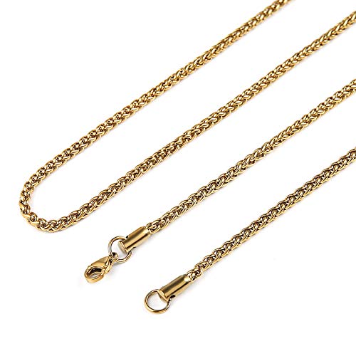 Collares de cadena plateada de acero inoxidable con diseño de espiga de 3.0 milímetros para hombres y mujeres de 16 -30 pulgadas