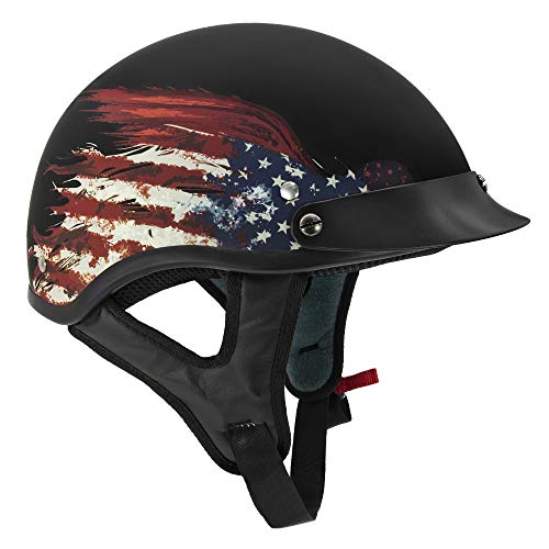VCAN Cruiser Solid Flat Black Half Face Motorcycle Helmet (Flag, Large)