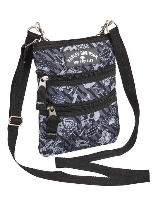 Harley-Davidson Women's Cross-Body Crossbody Sling Purse, Gray 99616-GRAY TATTOO, Harley Davidson