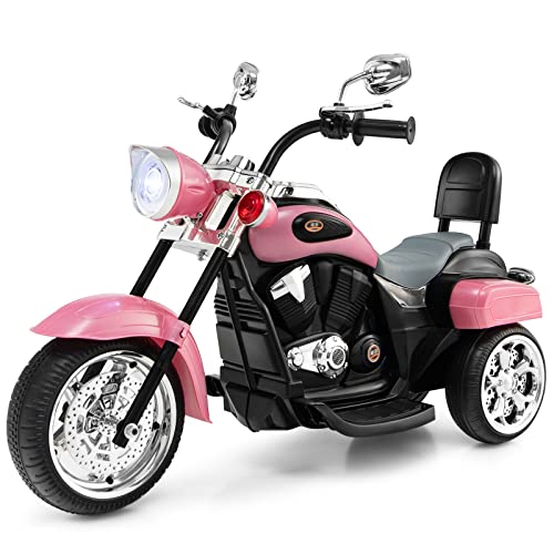 Costzon Kids Ride on Chopper Motocicleta, Triciclo de motocicleta alimentado por batería de 6 V con bocina, faro, interruptor de avance/retroceso, certificación ASTM, 3 ruedas de paseo en juguetes para niños y niñas regalo (blanco)