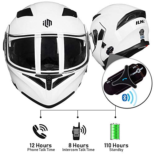 ILM Bluetooth Motorcycle Helmet Modular Flip up Full Face Dual Visor Mp3 Intercom FM Radio DOT Approved Model 902BT(Matte Black, Large)