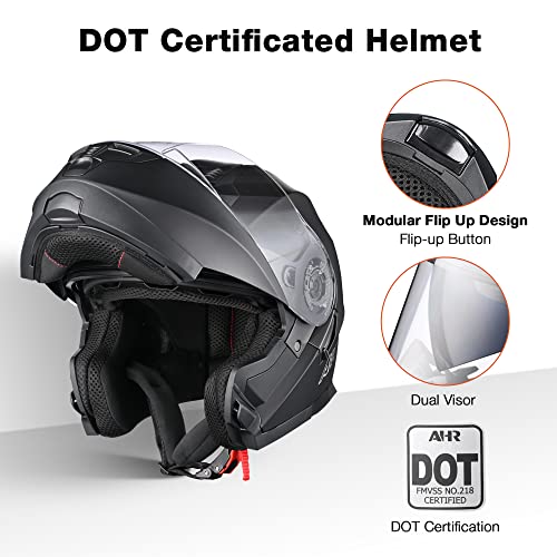 Casco modular y abatible de motocicleta, de cara completa con certificación DOT y visera doble