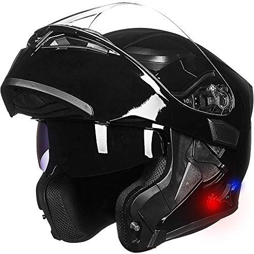ILM Bluetooth Motorcycle Helmet Modular Flip up Full Face Dual Visor Mp3 Intercom FM Radio DOT Approved Model 902BT(Matte Black, Large)