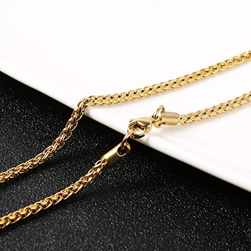 Collares de cadena plateada de acero inoxidable con diseño de espiga de 3.0 milímetros para hombres y mujeres de 16 -30 pulgadas