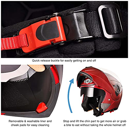 Casco modular y abatible de motocicleta, de cara completa con certificación DOT y visera doble