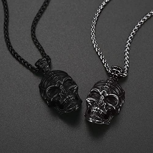 Collar de calavera para hombre, serpiente, árbol de la vida, etiqueta de perro de calavera