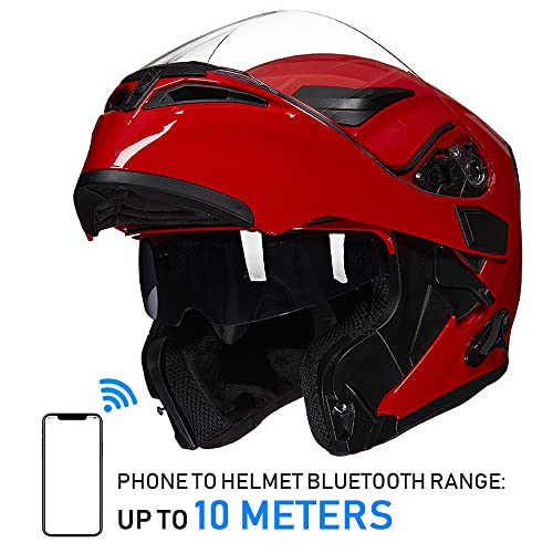 ILM Bluetooth Motorcycle Helmet Modular Flip up Full Face Dual Visor Mp3 Intercom FM Radio DOT Approved Model 902BT(Matte Black, Large)