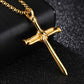 Collar con colgante de cruz de uñas de acero inoxidable para hombre con cadena de 24 pulgadas, oro negro pulido, plata