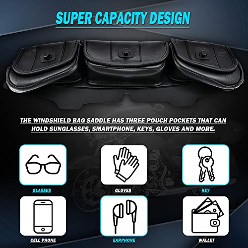 Bolsa para parabrisas de motocicleta de piel sintética con cierre magnético compatible con bolsas para parabrisas Harley Touring Street Glide Electra Glide 1996-2013