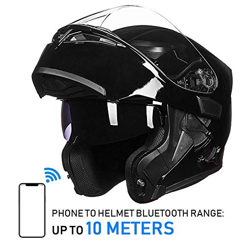 ILM Bluetooth Motorcycle Helmet Modular Flip up Full Face Dual Visor Mp3 Intercom FM Radio DOT Approved Model 902BT(Matte Black, Large)