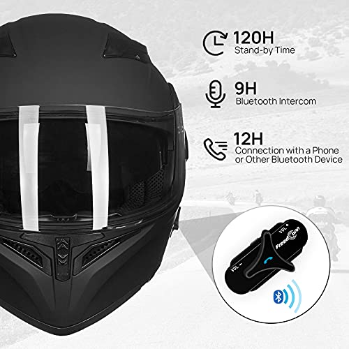 ILM Bluetooth Motorcycle Helmet Modular Flip up Full Face Dual Visor Mp3 Intercom FM Radio DOT Approved Model 902BT(Matte Black, Large)