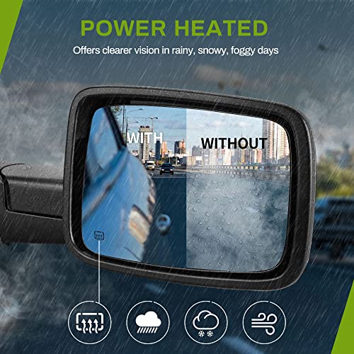 Espejo para Dodge Ram 2009-2018 de tamaño completo derecho e izquierdo, calefacción, con señal y luz de charco, espejo de ala plegable