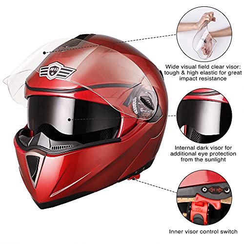 Casco modular y abatible de motocicleta, de cara completa con certificación DOT y visera doble