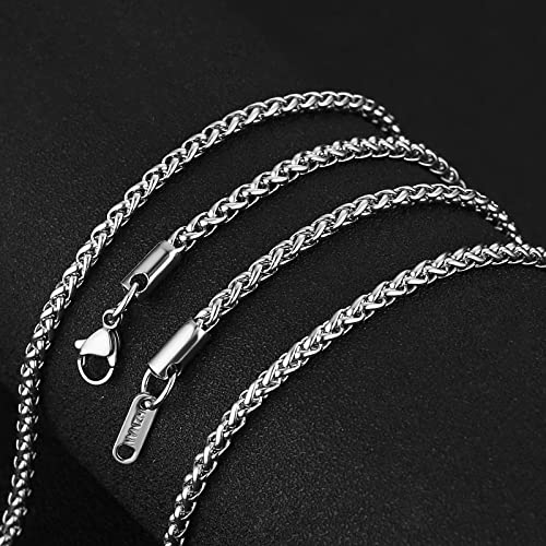 Collares de cadena plateada de acero inoxidable con diseño de espiga de 3.0 milímetros para hombres y mujeres de 16 -30 pulgadas