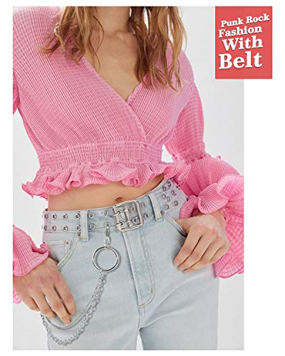 Cinturón de cuero con doble ojales y cadena desmontable para mujeres y hombres