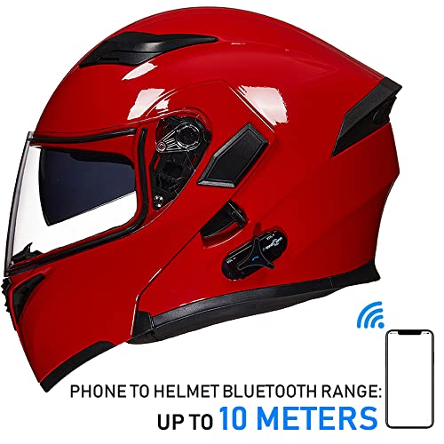 ILM Bluetooth Motorcycle Helmet Modular Flip up Full Face Dual Visor Mp3 Intercom FM Radio DOT Approved Model 902BT(Matte Black, Large)
