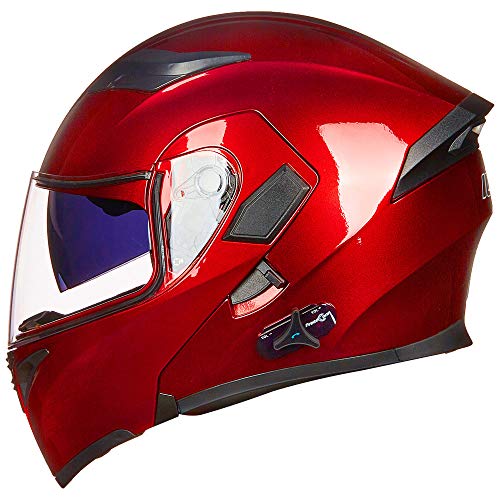 ILM Bluetooth Motorcycle Helmet Modular Flip up Full Face Dual Visor Mp3 Intercom FM Radio DOT Approved Model 902BT(Matte Black, Large)
