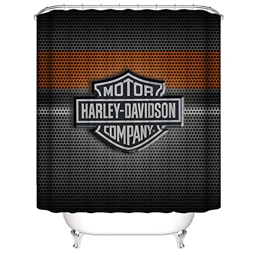 JCAMZ 4 Pcs Sets Harley Davidson Shower Curtain Sets with Non-Slip Rugs Toilet Lid Cover and Bath Matand 12 Hooks Machine Washable Polyester Waterproof Fabric Bathroom Shower(72"X 72"inch)