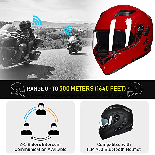 ILM Bluetooth Motorcycle Helmet Modular Flip up Full Face Dual Visor Mp3 Intercom FM Radio DOT Approved Model 902BT(Matte Black, Large)