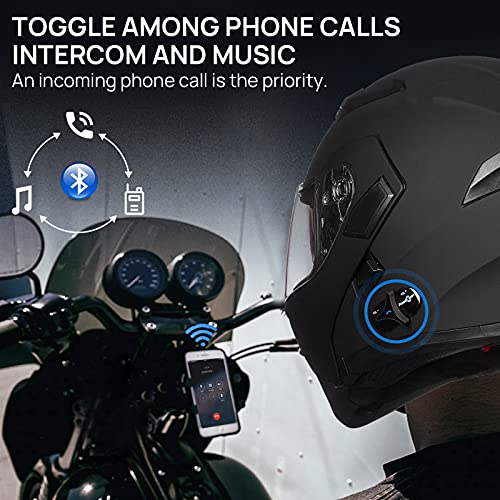 ILM Bluetooth Motorcycle Helmet Modular Flip up Full Face Dual Visor Mp3 Intercom FM Radio DOT Approved Model 902BT(Matte Black, Large)