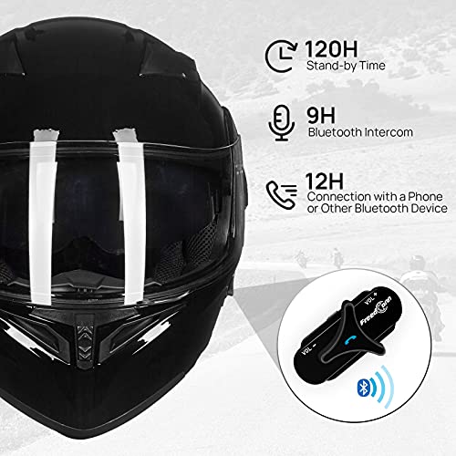 ILM Bluetooth Motorcycle Helmet Modular Flip up Full Face Dual Visor Mp3 Intercom FM Radio DOT Approved Model 902BT(Matte Black, Large)