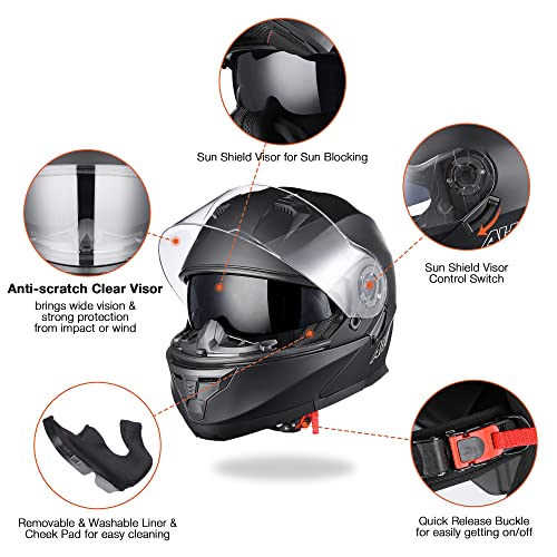 Casco modular y abatible de motocicleta, de cara completa con certificación DOT y visera doble