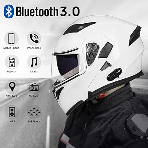 ILM Bluetooth Motorcycle Helmet Modular Flip up Full Face Dual Visor Mp3 Intercom FM Radio DOT Approved Model 902BT(Matte Black, Large)