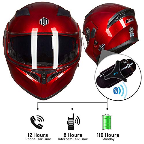 ILM Bluetooth Motorcycle Helmet Modular Flip up Full Face Dual Visor Mp3 Intercom FM Radio DOT Approved Model 902BT(Matte Black, Large)
