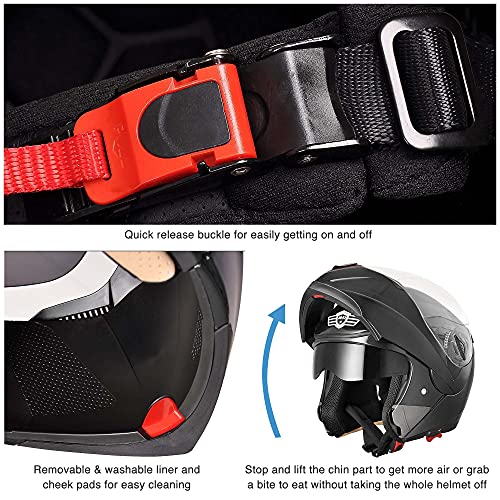 Casco modular y abatible de motocicleta, de cara completa con certificación DOT y visera doble