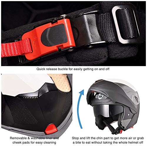 Casco modular y abatible de motocicleta, de cara completa con certificación DOT y visera doble