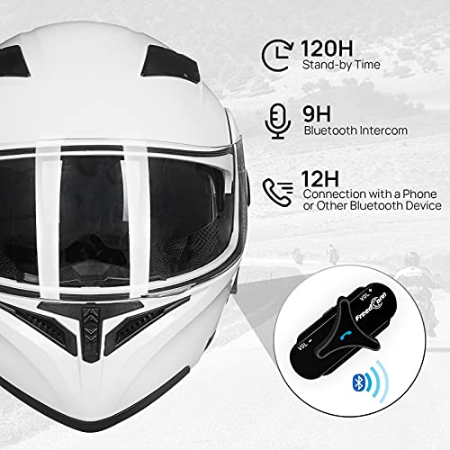ILM Bluetooth Motorcycle Helmet Modular Flip up Full Face Dual Visor Mp3 Intercom FM Radio DOT Approved Model 902BT(Matte Black, Large)