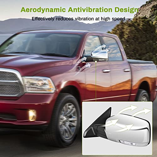 Espejo para Dodge Ram 2009-2018 de tamaño completo derecho e izquierdo, calefacción, con señal y luz de charco, espejo de ala plegable