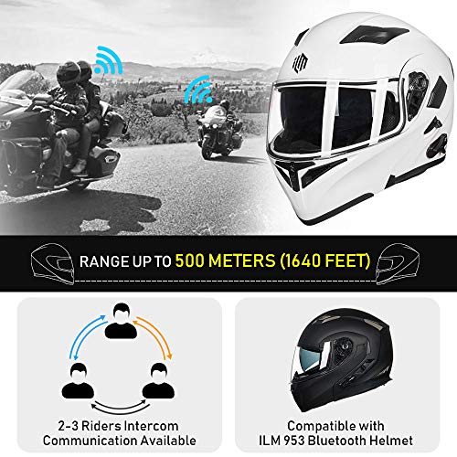 ILM Bluetooth Motorcycle Helmet Modular Flip up Full Face Dual Visor Mp3 Intercom FM Radio DOT Approved Model 902BT(Matte Black, Large)