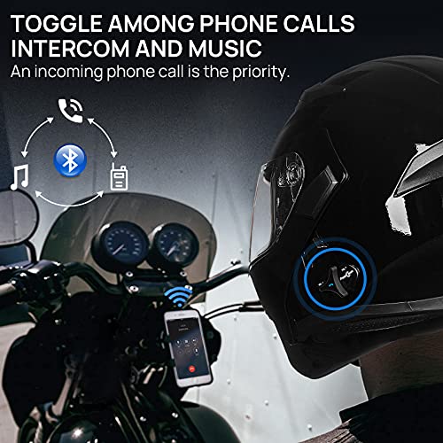 ILM Bluetooth Motorcycle Helmet Modular Flip up Full Face Dual Visor Mp3 Intercom FM Radio DOT Approved Model 902BT(Matte Black, Large)